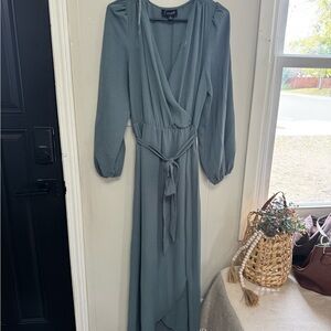 Connected Apparel Long Sleeve Wrap Dress in Gray